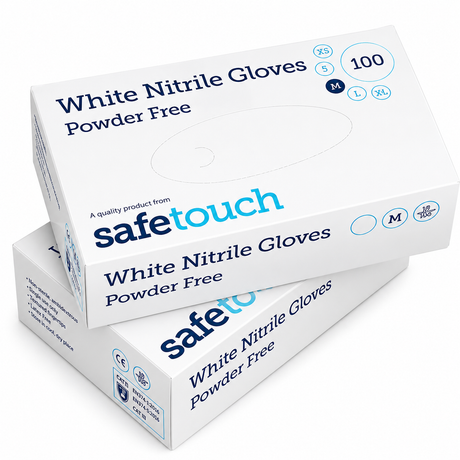 Safetouch White Nitrile Gloves Powder-Free, Medical Grade | Small (Box of 100)