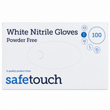 Safetouch White Nitrile Gloves Powder-Free, Medical Grade | Small (Box of 100)