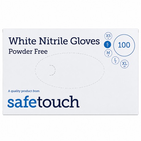 Safetouch White Nitrile Gloves Powder-Free, Medical Grade | Small (Box of 100)
