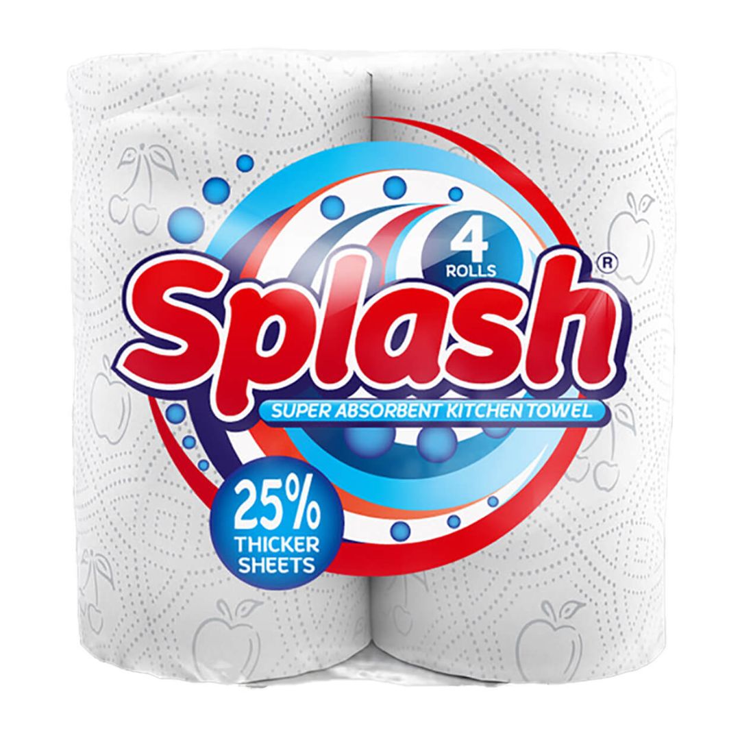 Splash 2Ply White Kitchen Rolls - Pack of 4 Rolls