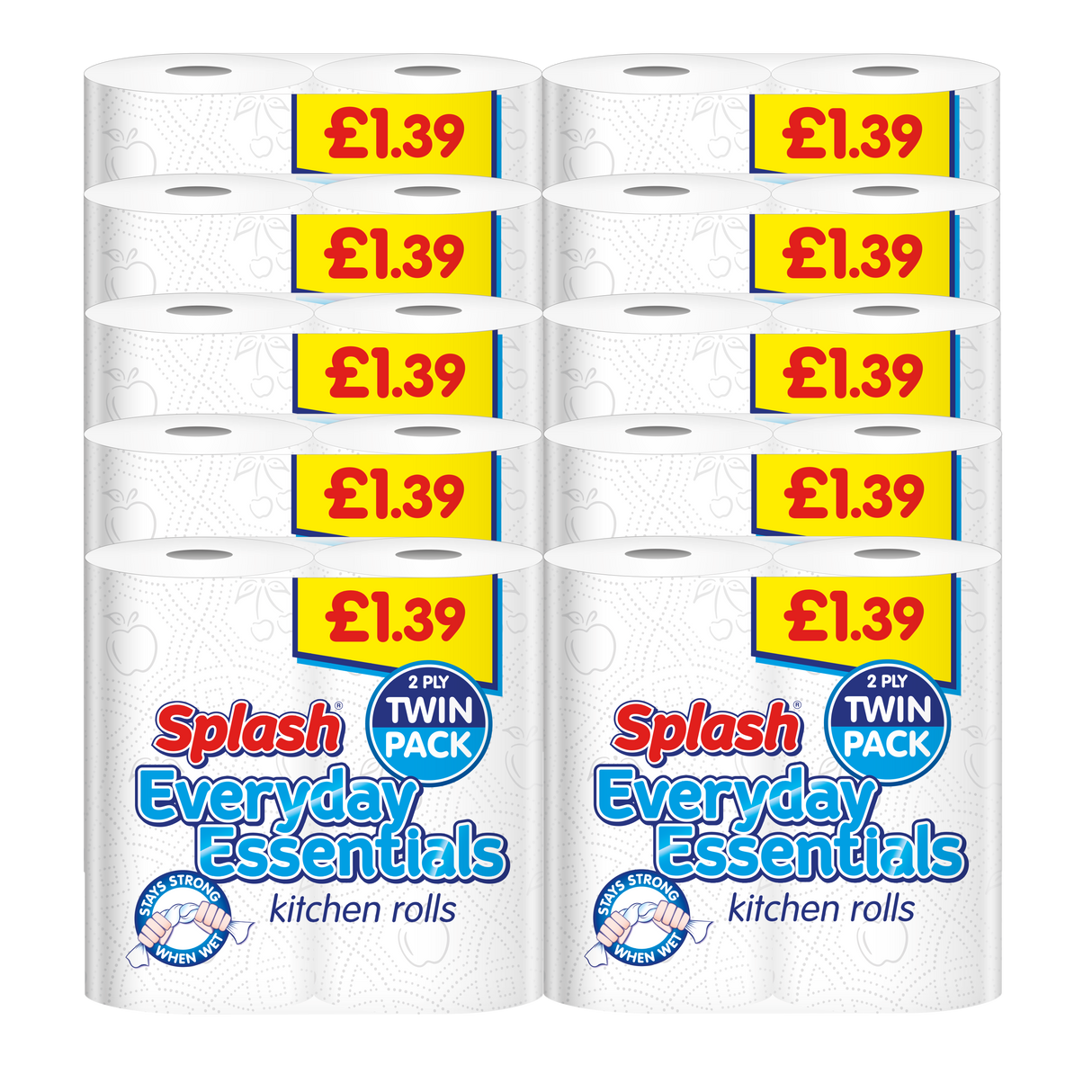 Splash Everyday Essentials Kitchen Rolls - Bulk Pack of 20 Rolls
