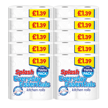 Splash Everyday Essentials Kitchen Rolls - Bulk Pack of 20 Rolls