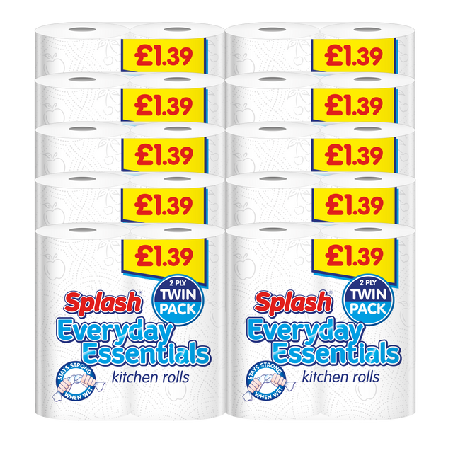 Splash Everyday Essentials Kitchen Rolls - Bulk Pack of 20 Rolls