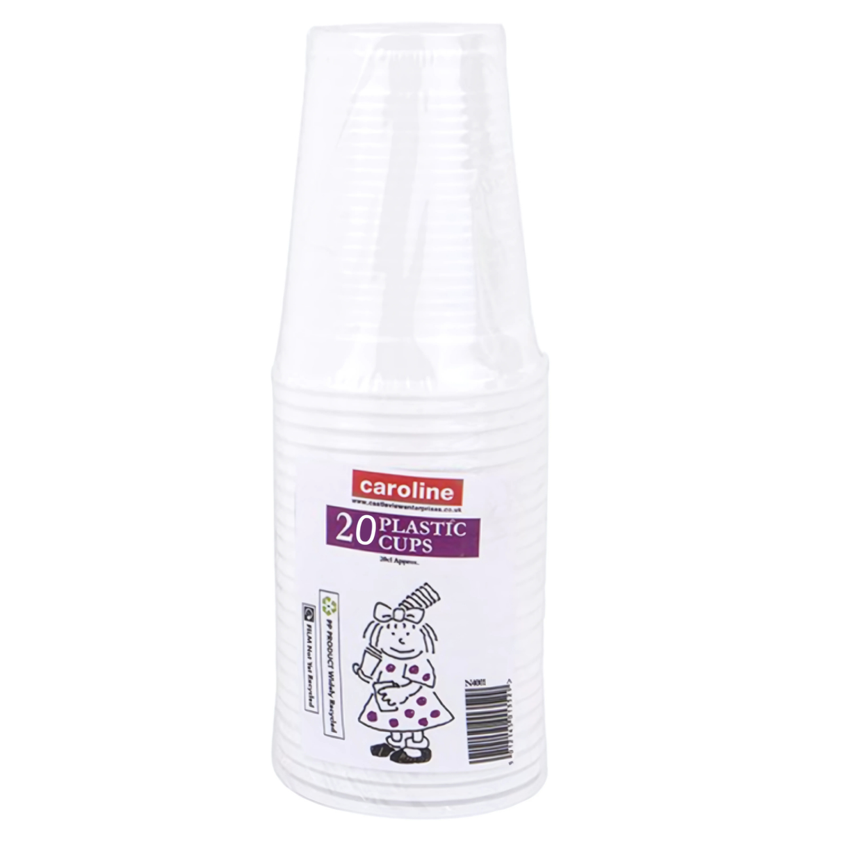 Caroline White Plastic Cups 200ml | Pack of 20 (1601)