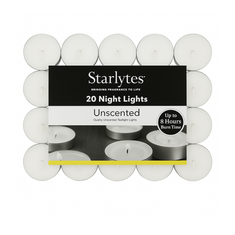 Starlytes Unscented Tealight 8 hour Candles Pack of 20