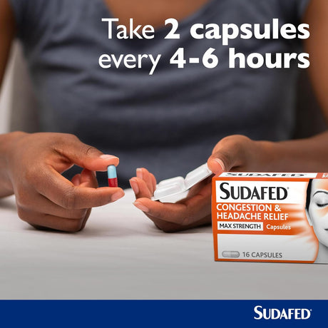 Sudafed Congestion & Headache Relief Max Strength Capsules 16s