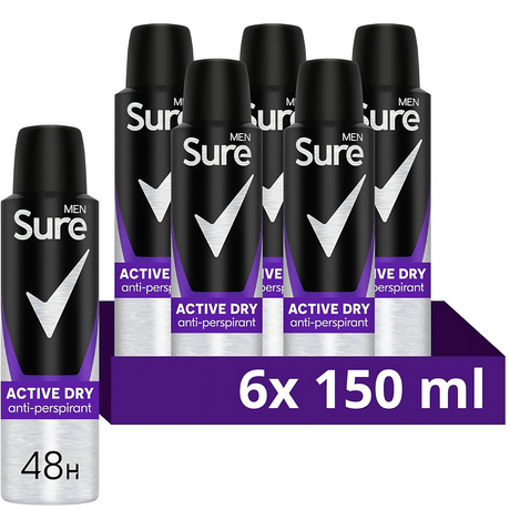Sure Men Active Dry Antiperspirant Deodorant 150ml | Pack of 6
