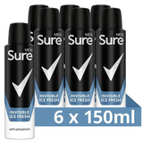 Sure Men Invisible Ice Fresh Antiperspirant Deodorant 150ml | Pack of 6