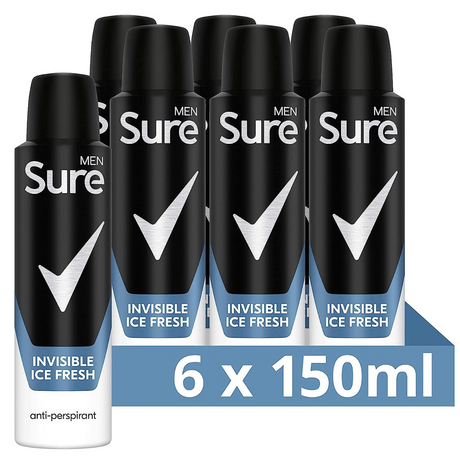 Sure Men Invisible Ice Fresh Antiperspirant Deodorant 150ml | Pack of 6