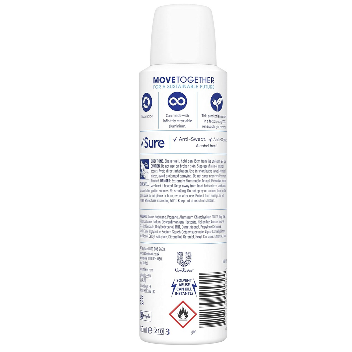 Sure Women Cotton Dry Antiperspirant Deodorant 150ml | Pack of 6