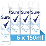 Sure Women Cotton Dry Antiperspirant Deodorant 150ml | Pack of 6