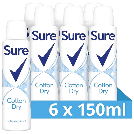 Sure Women Cotton Dry Antiperspirant Deodorant 150ml | Pack of 6