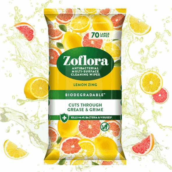 Zoflora Lemon Zing Multi-Surface Anti-Bacterial Cleaning Wipes 70s