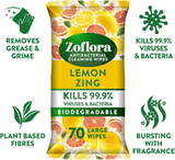 Zoflora Lemon Zing Multi-Surface Anti-Bacterial Cleaning Wipes 70s