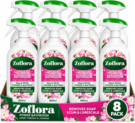 Zoflora Power Bathroom Cleaner Trigger Sweet Freesia & Jasmine 800ml | Pack of 8